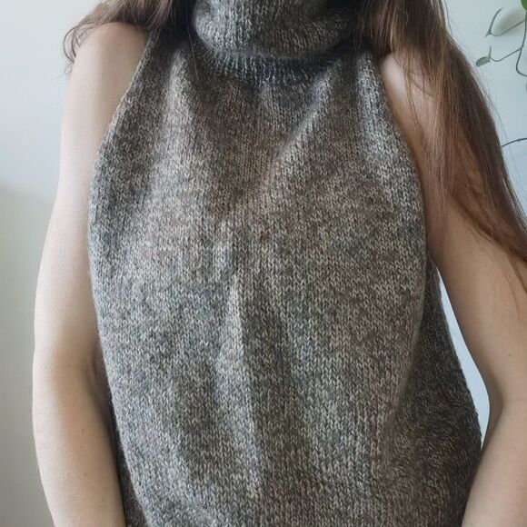 Vintage Turtleneck Wool Cowl Neck Sweater Vest 90s Handmade Academia Gorpcore - Picture 4 of 4